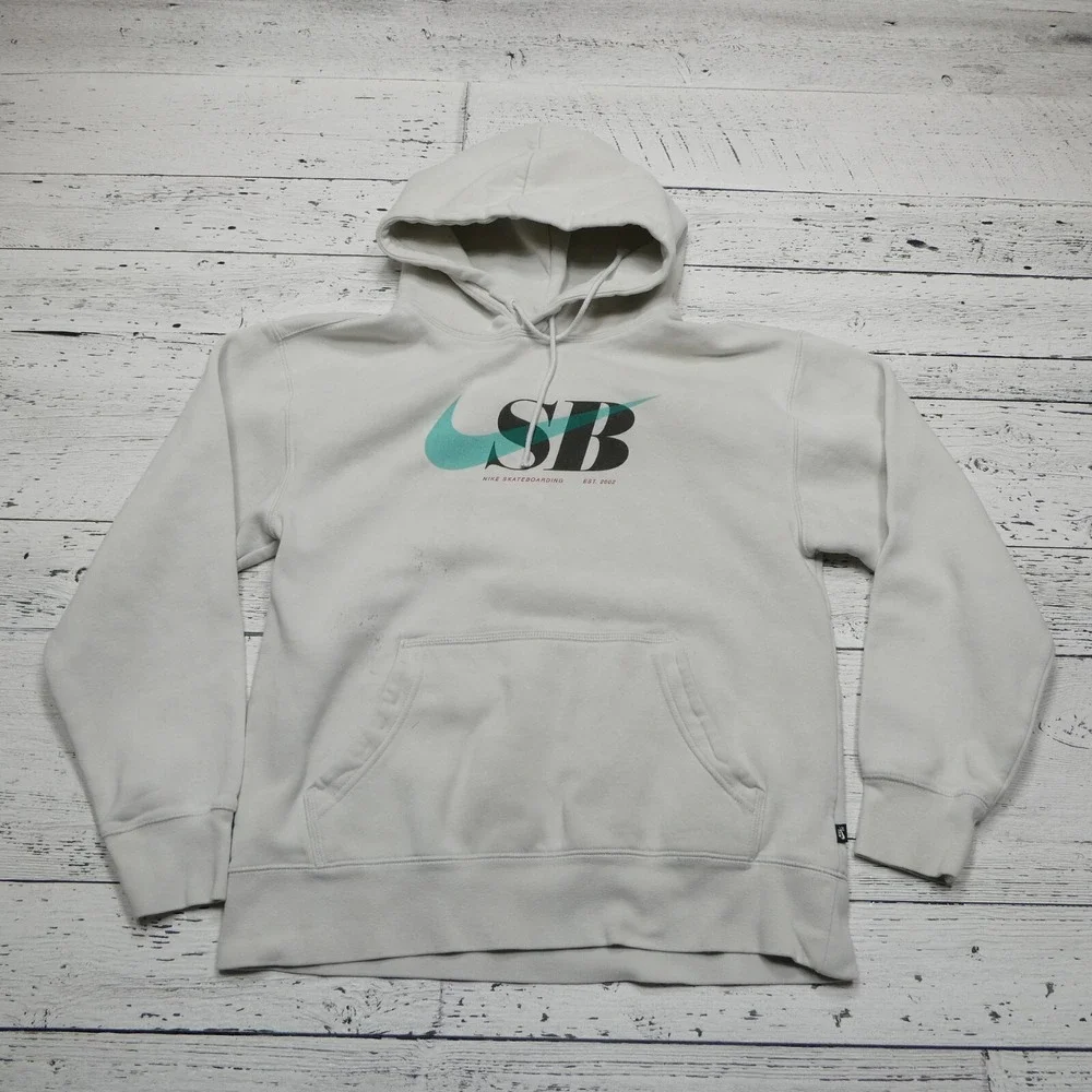 Nike SB Skateboarding Hoodie Adult Small Light Gray Hooded Sweatshirt Y2K Grunge